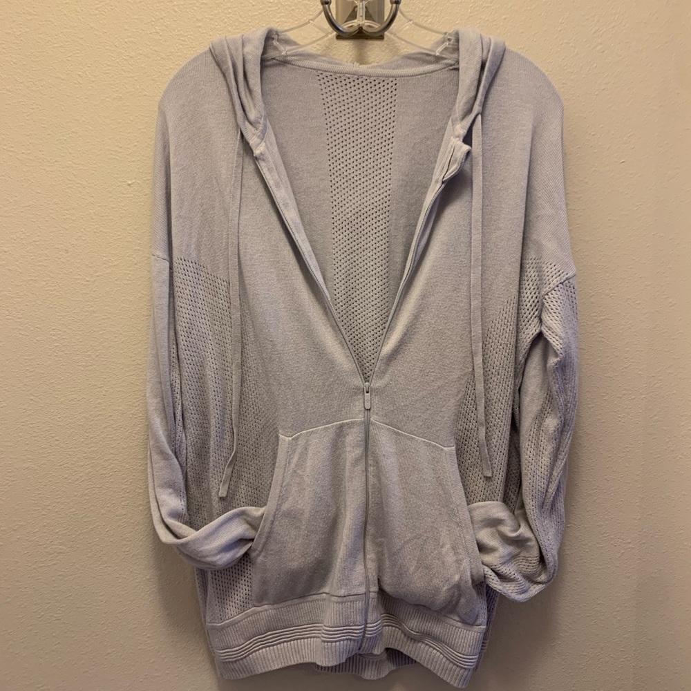 Lululemon lightweight full zip hooded sweater. Pointelle design. No size tag.